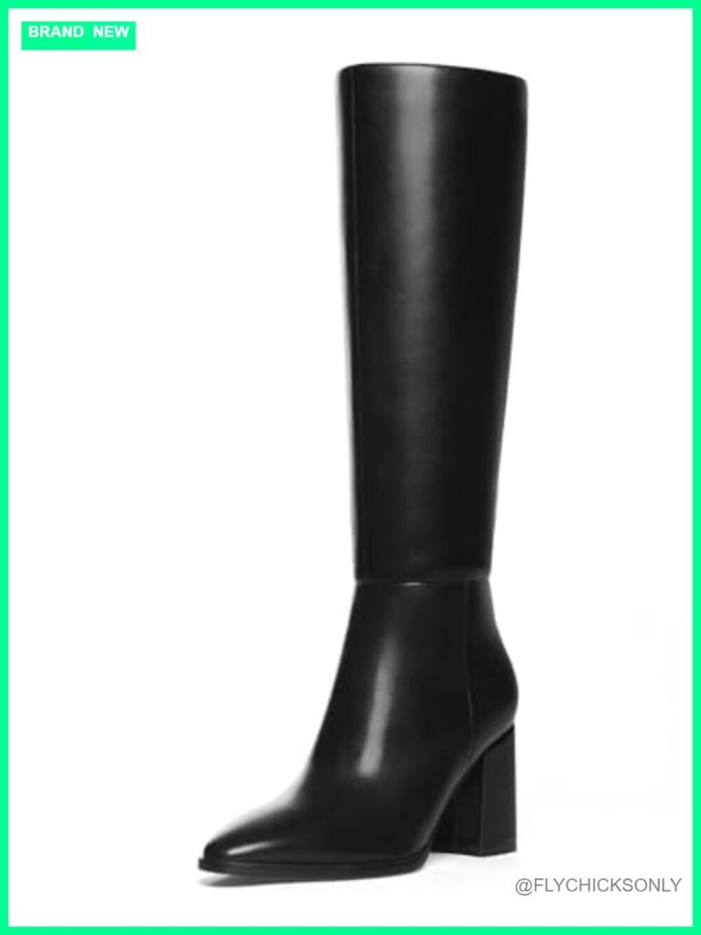 Women's Knee High Pointed Toe Chunky Block Heel Platform Boots - Picture 1 of 6